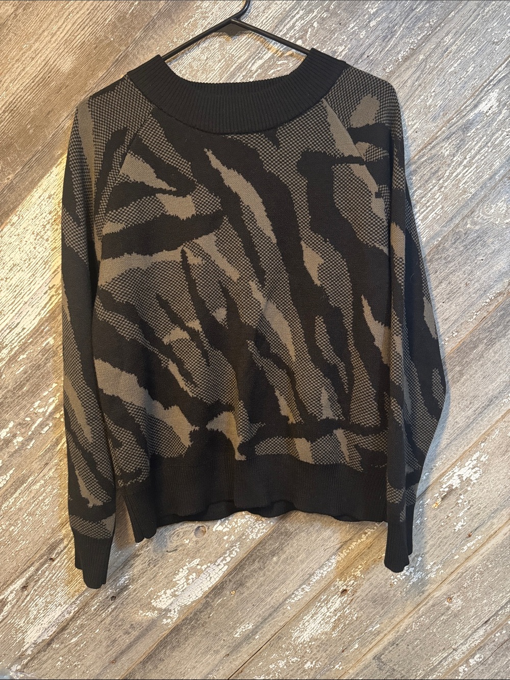 Athleta women's Black and Olive Crewneck Sweater with Abstract Pattern